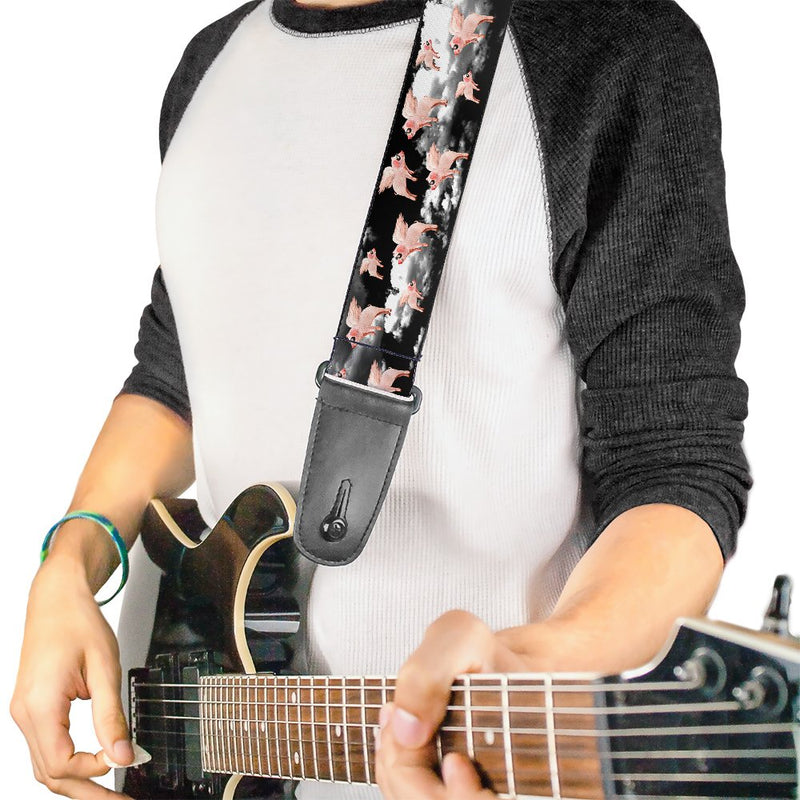 Buckle-Down Guitar Strap Flying Pigs Black White Pink 2 Inches Wide (GS-W30658) Flying Pigs Black/White/Pink