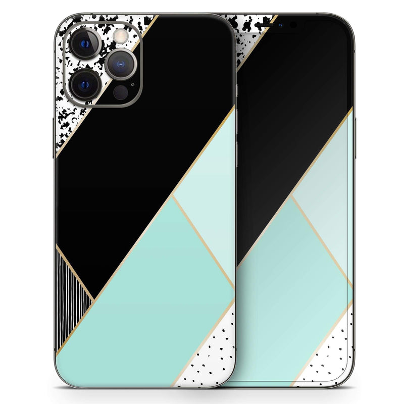 Design SkinZ Minimalistic Mint and Gold Striped V1 - Full Body Skin Decal Wrap Kit Compatible with The Apple iPhone 12 Pro Max (Full-Body, Screen Trim & Back Glass Skin)