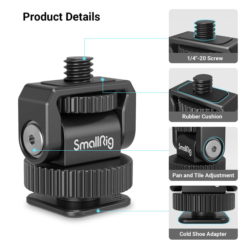 SmallRig 1/4" Mini Ball Head Cold Shoe Mount Adapter with 1/4"-20 Thread for Camera Phone Cage LED Video Light-3577