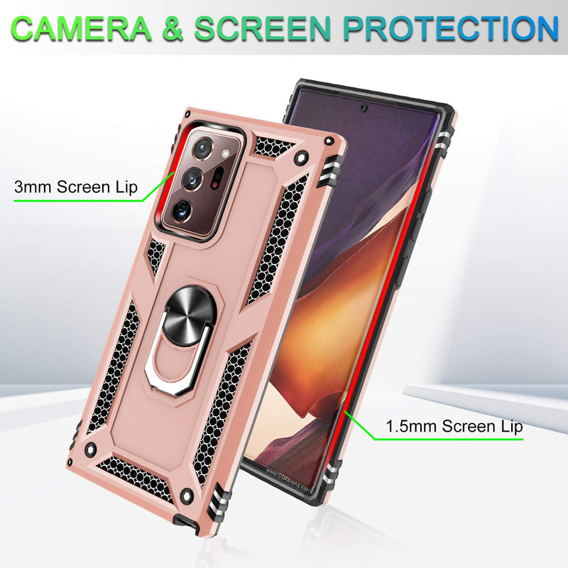 Samsung Note 20 Ultra 5G Case, Galaxy Note 20 Ultra with Screen Protector and Kickstand, Jshru [Military Grade] Drop Tested Shockproof Protective Case for Samsung Galaxy Note 20 Ultra, Rose Gold