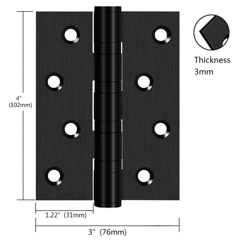 [AUSTRALIA] - Hommyzone 304 Stainless Steel Door Hinges 4 Inch, 4’’x 3’’ Ball Bearing Hinge with Square Corners, Interior and Exterior Door Hinges Pack of 2 (Matte Black) Matte Black 