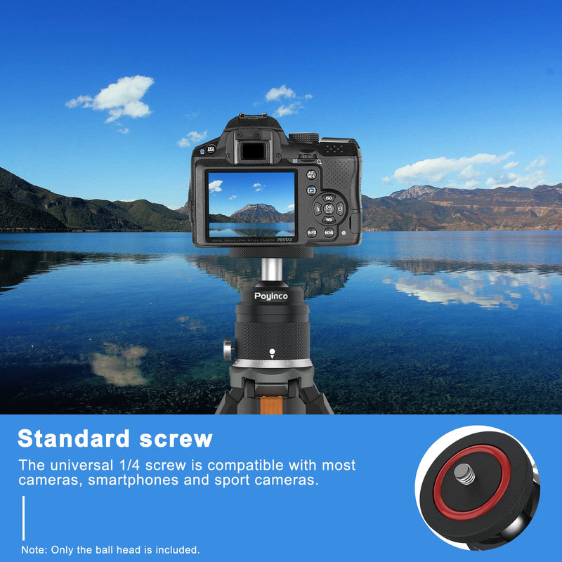 Poyinco Camera Tripod Mini Ball Head with 1/4" Hotshoe Mount Adapter 360 Degree Rotatable Aluminum Tripod Head for Monopod DSLR Cameras Phone Gopro Max Load 6.6lbs/3kg 2 U-shaped slots