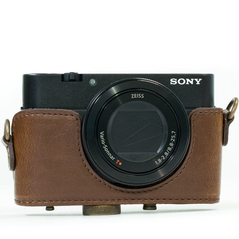 MegaGear Ever Ready Leather Camera Case Compatible with Sony Cyber-Shot DSC-RX100 VI, DSC-RX100 V, DSC-RX100 IV, DSC-RX100 III Dark Brown