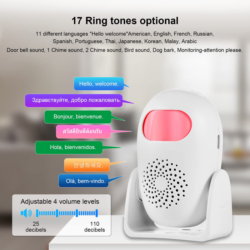 Motion Sensor Alarm, TOWODE 100dB 3 Door Alarm Modes 17 Chimes 4 Volume Levels with Remote Control Wireless Infrared Home Security System PIR Indoor Motion Detector Alert for Home Shop Store Pack of 1