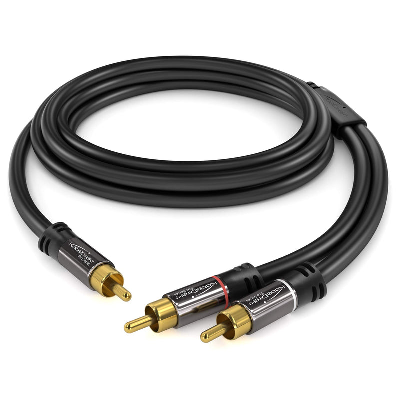 KabelDirekt – RCA Stereo Y Adapter Cable & Cord – 6 feet short (1 RCA male to 2 RCA male audio cable, digital & analog, double shielded – supports subwoofers, home theater, Hi-Fi, black)