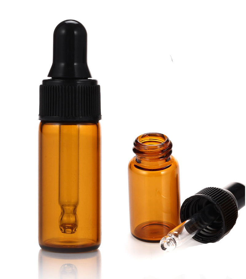 Simple-e 10pcs 5ml 1/6oz Amber Mini Glass Bottle Amber Sample Vial Small Essential Oil Bottle with Glass Eye Dropper + 1pc Glass Clean Cloth + 1pc 3ml Dropper (10) 10