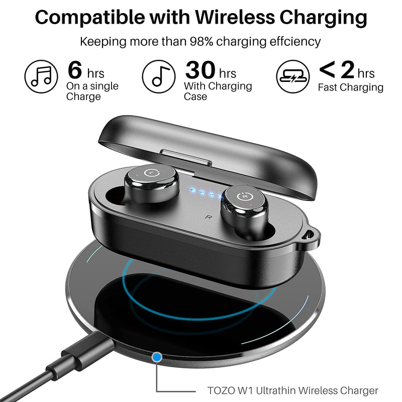 TOZO T10 Bluetooth 5.0 Wireless Earbuds with Wireless Charging Case IPX8 Waterproof Stereo Headphones in Ear Built in Mic Headset Premium Sound with Deep Bass for Sport Black 1