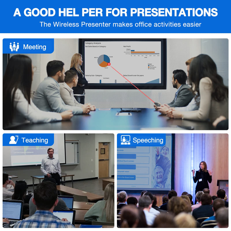 Rechargeable Presentation Clicker Wireless Presenter Remote USB Control Powerpoint PPT Clicker, Red Laser Pointer RF 2.4GHz Presenter Remote Google Slide Advancer for Computer/Laptop/Mac/Keynote Red Light&Rechargeable