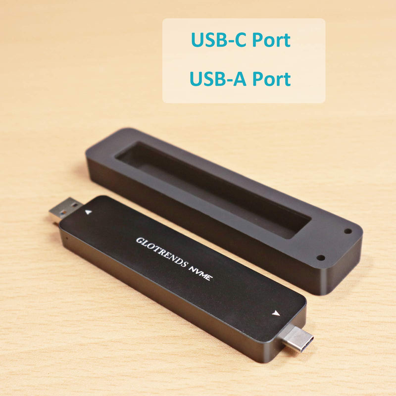 GLOTRENDS 2 in 1 M.2 NVME to USB C and USB A Adapter Enclosure for NVME M.2 SSD(Key M),Trim UASP S.M.A.R.T Support (NVME-A&C)