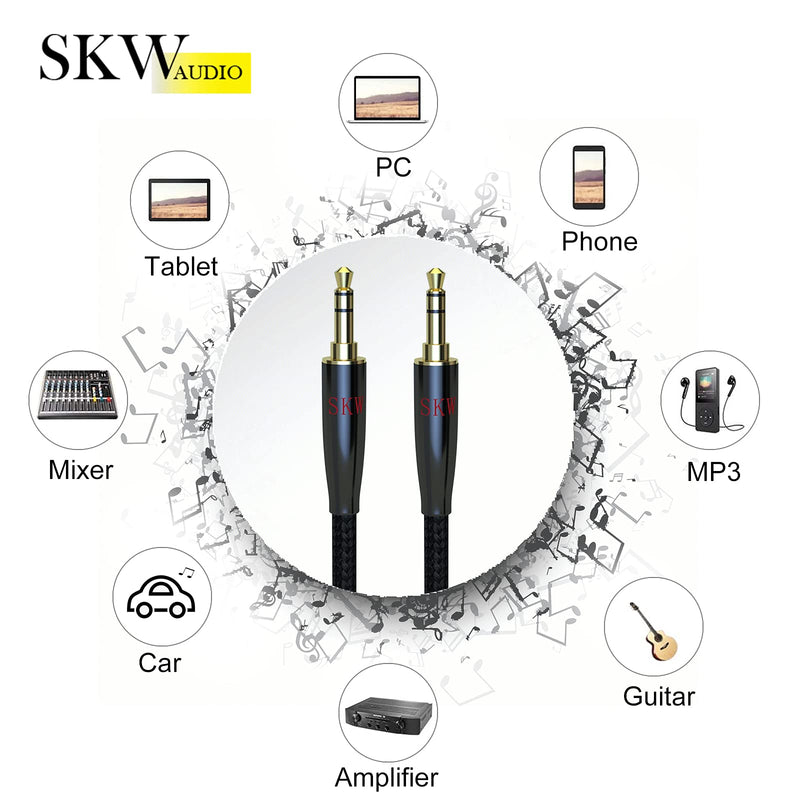 SKW 3.5 Jack AUX Cable Car for iPhone 6s MP3/4 PSP Cable Audio 3.5mm to 3.5 mm Male to Male HiFi Speaker Cable 3.5 Jack to jack-16ft 16.4 Feet Black-straight to straight