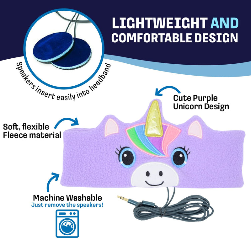 CozyPhones Over The Ear Headband Headphones - Kids Headphones Volume Limited with Thin Speakers & Super Soft Stretchy Headband - Mystic Unicorn Purple