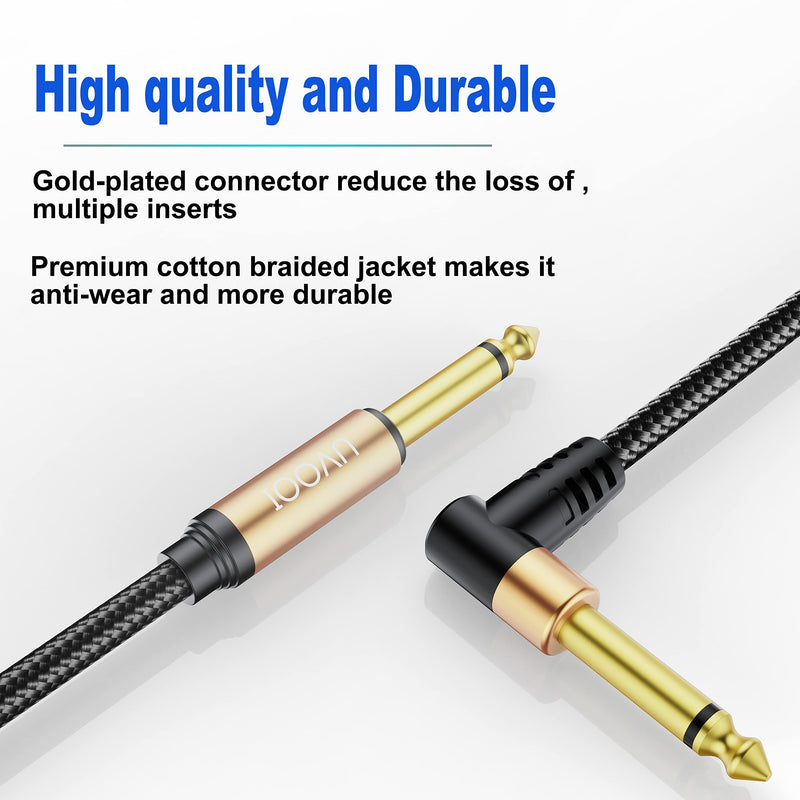 UVOOI Guitar Cable 10 ft, Instrument Cable Braided Male to Male, 1/4 inch Electric Guitar AMP Cord Right Angle 90 Degree Tweed Noiseless for Bass Acoustic Guitar Speaker Amplifier Keyboard Mandolin 10 Feet 1 Pack