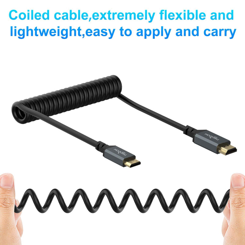 Twozoh Mini HDMI to HDMI Coiled Cable, Mini HDMI Coiled Cable Support 3D 4K UHD, 1080p, for Projector, Monitor, Tablet, Camcorder (HDMI 2.0) (Extend up to 1.5M/5FT) Mini to HDMI