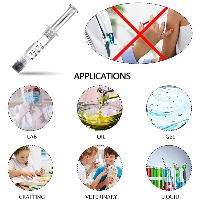 1ml Reusable Glass Syringe-Luer lock metal Plunger & 14 Gauge-1/2" blunt tips needles metal liquid syringe with plastic tubes 5 Pack