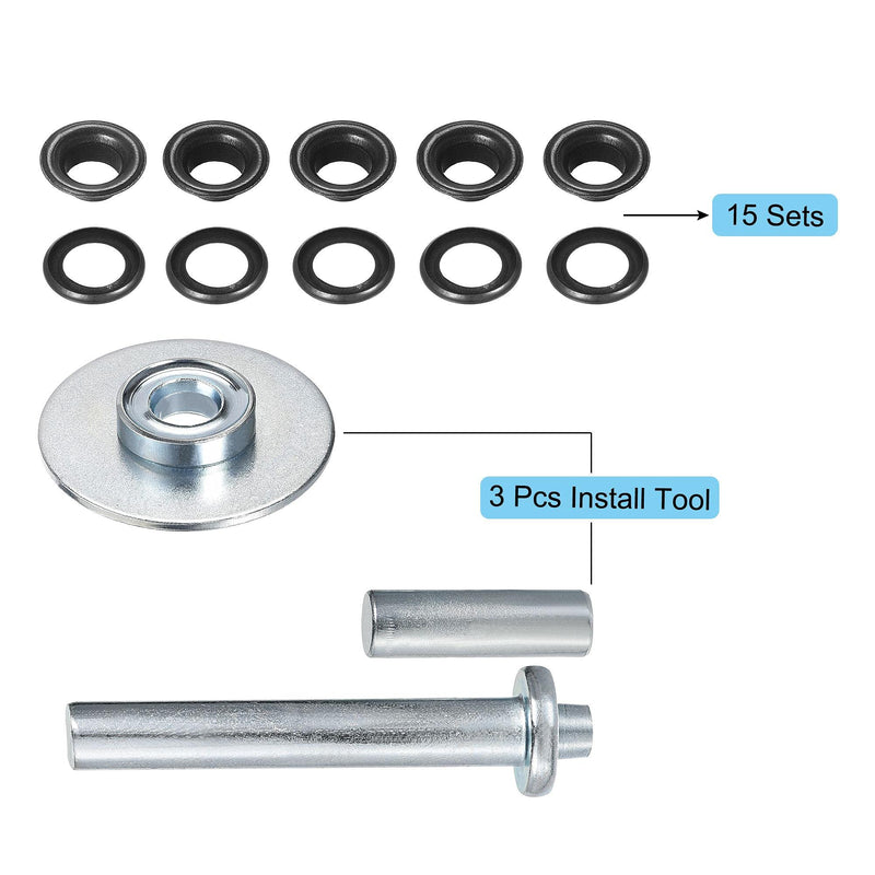 uxcell Grommet Tool Kit 15 Sets 1/2" Copper Eyelets with 3pcs Setting Tools, 12mm Inside Dia. Dim Gray