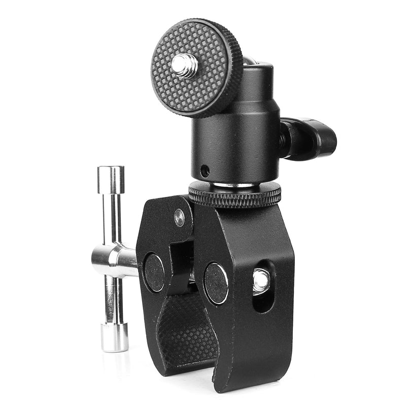 ChromLives Camera Clamp Mount Ball Head Clamp - Super Clamp and Mini Ball Head Hot Shoe Mount Adapter with 1/4'' -20 Tripod Screw for LCD/DV Monitor, LED Lights, Flash Light,Microphone and More black