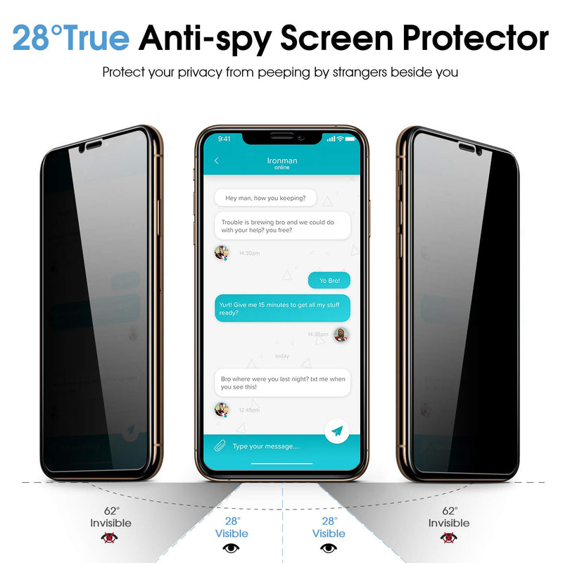 (Full-Coverage) Privacy Screen Protector (2 Pack) for 2019 iPhone 11 Pro Max / 2018 iPhone Xs MAX, Elecshion True 28° (Case Friendly) Anti-spy Tempered Glass with Easy Installation Tray(6.5 '')