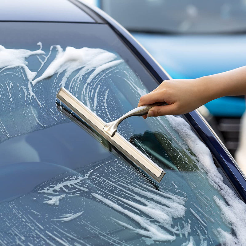[AUSTRALIA] - Ettori Shower Squeegee Clear Glass Wall Cleaner Stainless Steel with Suction Storage Hook -10'', Chrome 