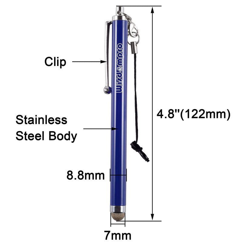 Wisdompro Stylus, 4.8 Inch Universal Microfiber Mesh Tip Styli with 2pcs Replacement Tips and Tether for Capacitive Touch Screen iPad, Tablet, iPhone, Samsung Galaxy Note/Tab and More(Dark Blue) Dark Blue