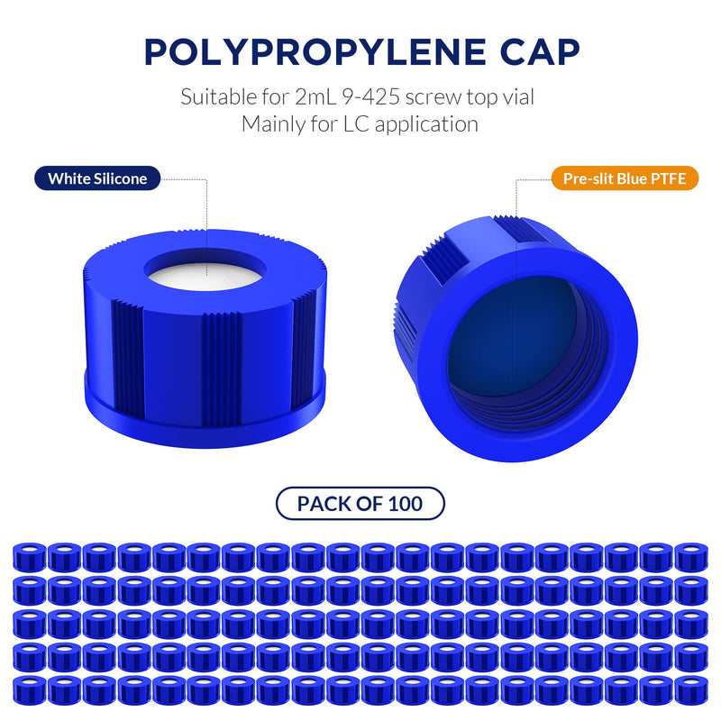 [AUSTRALIA] - 2mL Autosampler Vials with Writing Area and Graduations, 9-425 HPLC, Screw Cap, Blue PTFE & White Silicone Pre-Slit Septa, 100 Pcs Clear Blue White Pre-Slit 