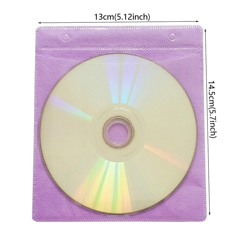 100 Pack Premium CD DVD Sleeves,Thick Non-Woven Material Double-Sided Refill Plastic Sleeve for CD and DVD Storage Binders Disc Case (Purple) Purple