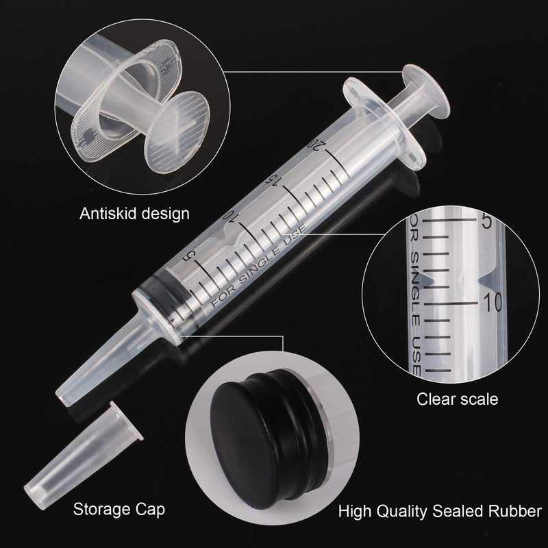 6 Pack 20ml Plastic Syringe with 6 caps, Large syringes without needle for Scientific Labs,pipettes, irrigation,feeding ,food ,jello shot,Multiple Uses Tools