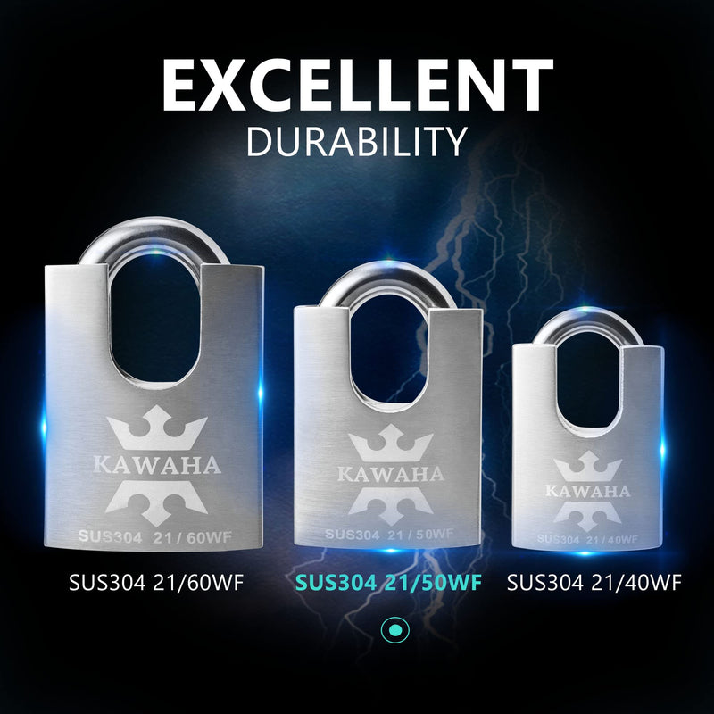 KAWAHA 21/60KD-5K High Security Stainless Steel Shrouded Padlock with Key for Both Indoor and Outdoor use (SUS304 Stainless Steel, Heavy Duty, Anti-Rust) (2-3/8 in. (60mm), Keyed Different - 5 Keys) 2-3/8 in. (60mm)