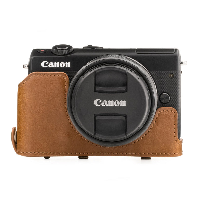 MegaGear Ever Ready Leather Camera Case Compatible with Canon EOS M200, M100 (15-45mm) Light Brown