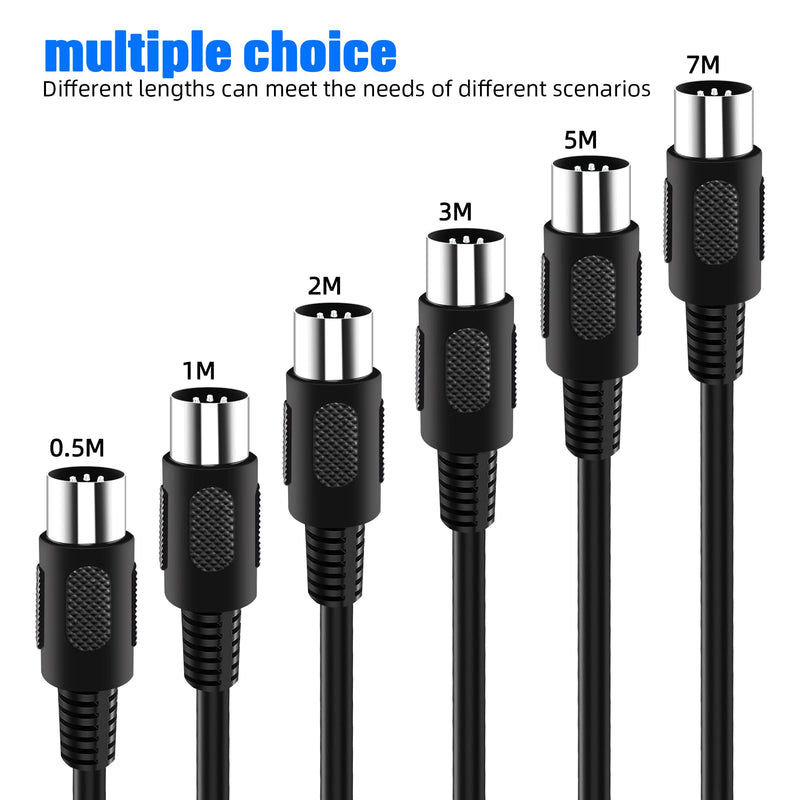 BXIZXD 2-Pack 6.6-Feet MIDI Cables - Male to Male 5-Pin, Perfect for Keyboard Synth, External Sound Card, MIDI Keyboard, Rack Synth, Sampler, Sound Source and Other Music Gear, Black 2M/6.6FT