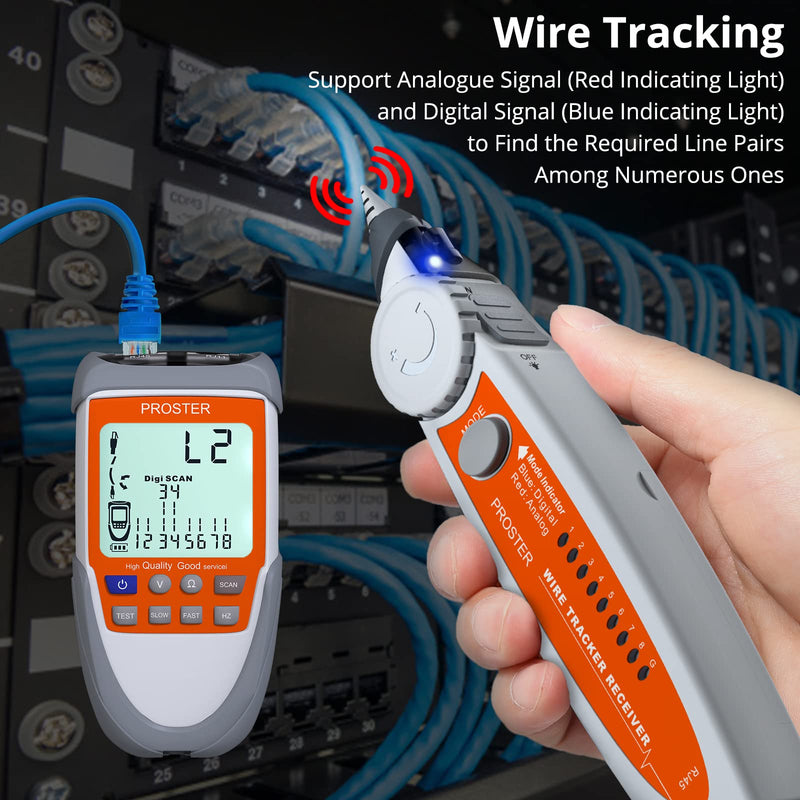 Proster Wire Tracker LCD Network Cable Tester Line Finder Continuity Battery Voltage Polarity Check POE Test Multi-Function Cable Tester