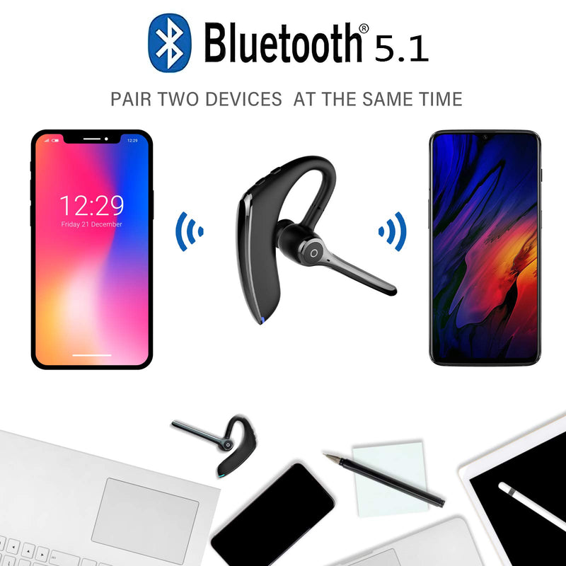 Bluetooth Headset,Wireless Bluetooth Earpiece Earphone with Noise Cancelling Earbuds Mic,V5.1 for iPhone Android Cell Phones Driving/Business/Office/Trucker