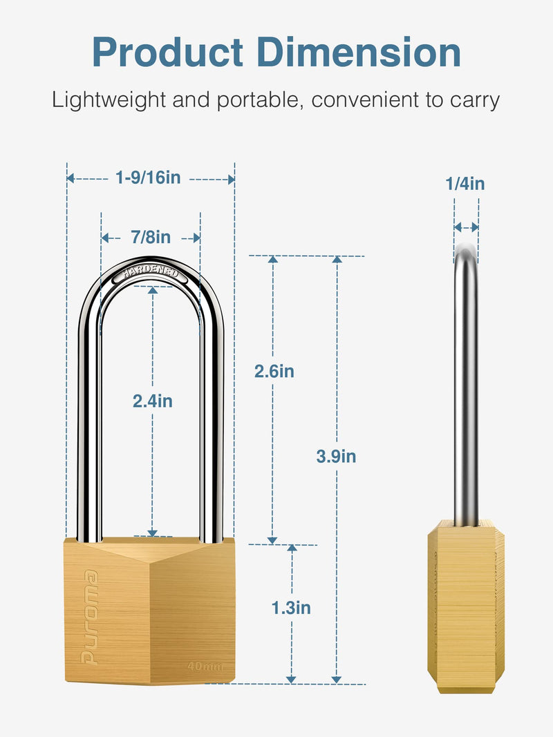 Puroma 1 Pack Keyed Padlock Waterproof Solid Brass Lock, 2.6 Inch Long Shackle for Sheds, Storage Unit School Gym Locker, Fence, Toolbox, Hasp Storage