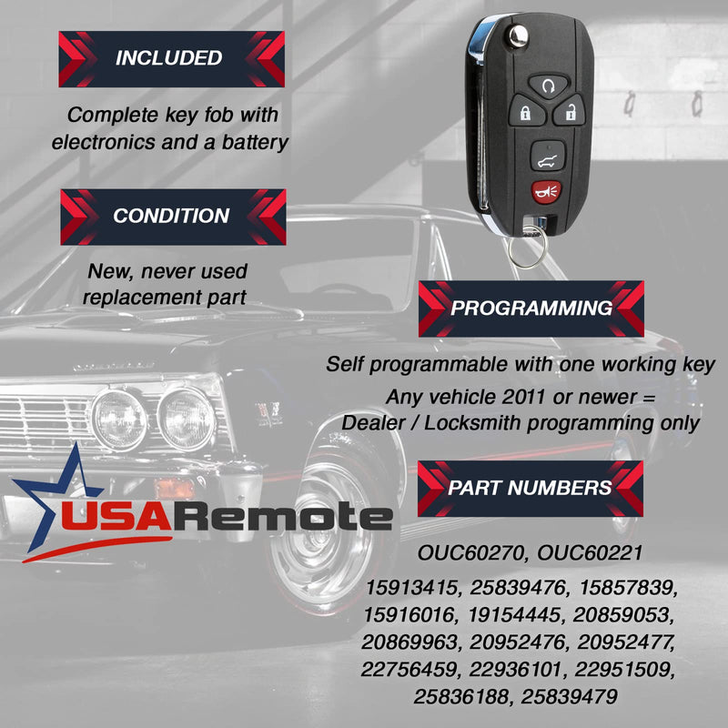 Usa Remote Replacement Fits Buick Chevrolet GMC Flip Key Fob Control 5btn 15913415 OUC60270 One