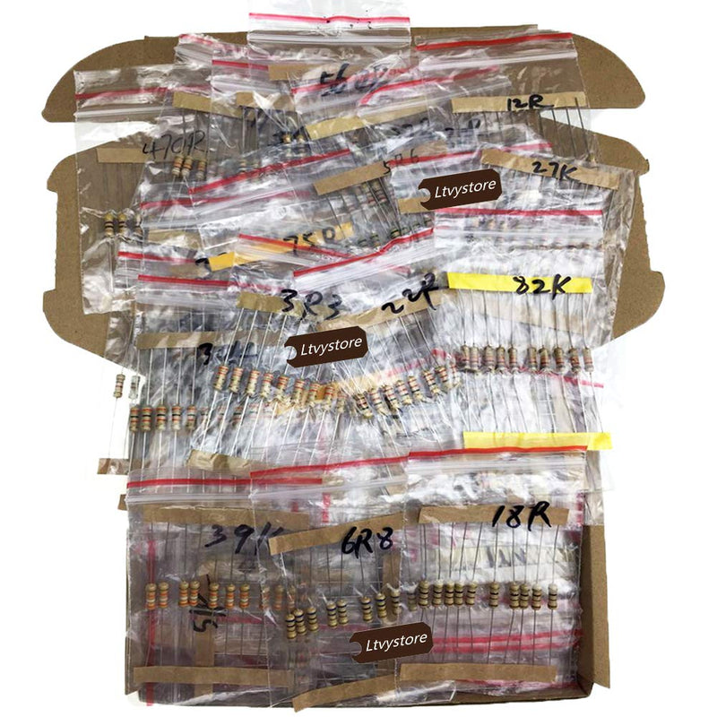 Ltvystore 1000PCS 100 Values 1 ohm -10M ohm 1/2W Metal Carbon Film Resistors Assortment Kit Assorted Set