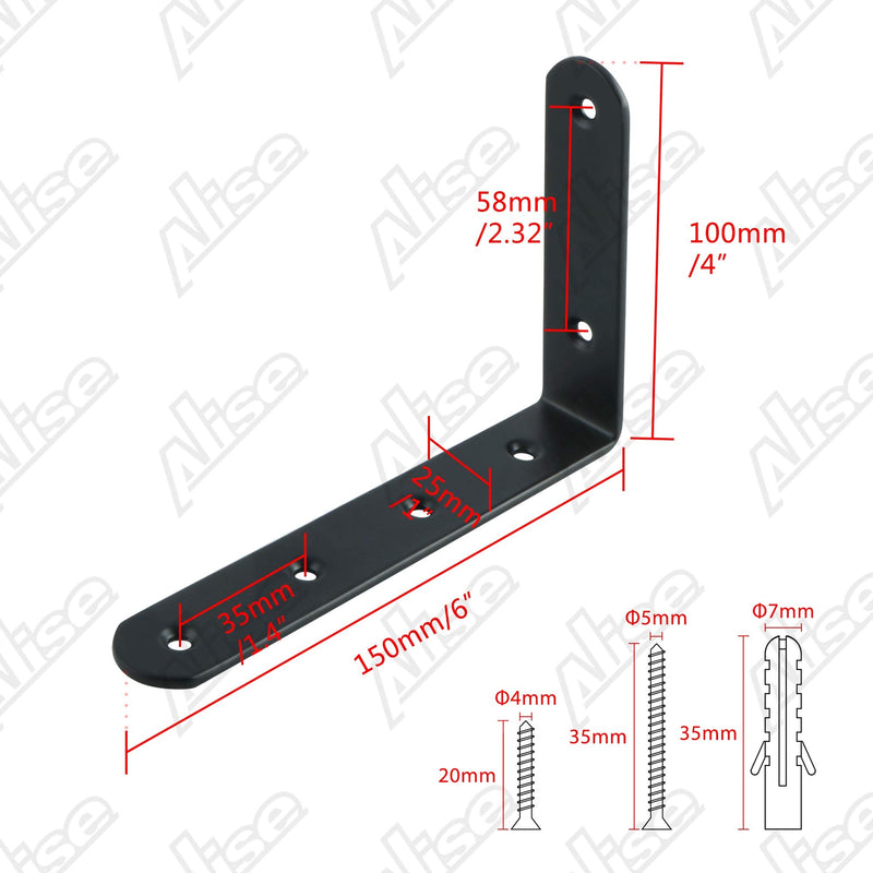 Alise Floating Shelf Bracket Widened and Thickened Stainless Steel Brackets Heavy Duty Corner Brace Support Wall Hanging 6x4Inch,4Pcs Black Finish 6x4 Inch