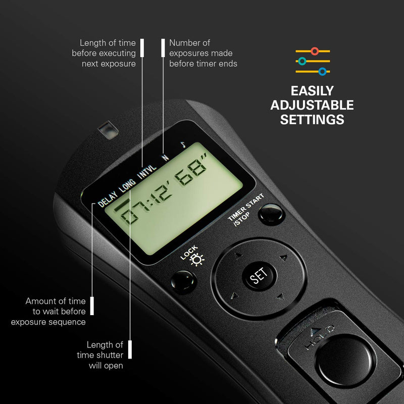 Polaroid Wireless Camera Shutter Remote w/Interval Timer - Includes Receiver, Handheld Transmitter w/Backlit Display & Connector Cable - Transmitter Enables Shooting Mode Switching w/o Need of Adjusting Camera Settings - Battery Operated For Nikon D90,...