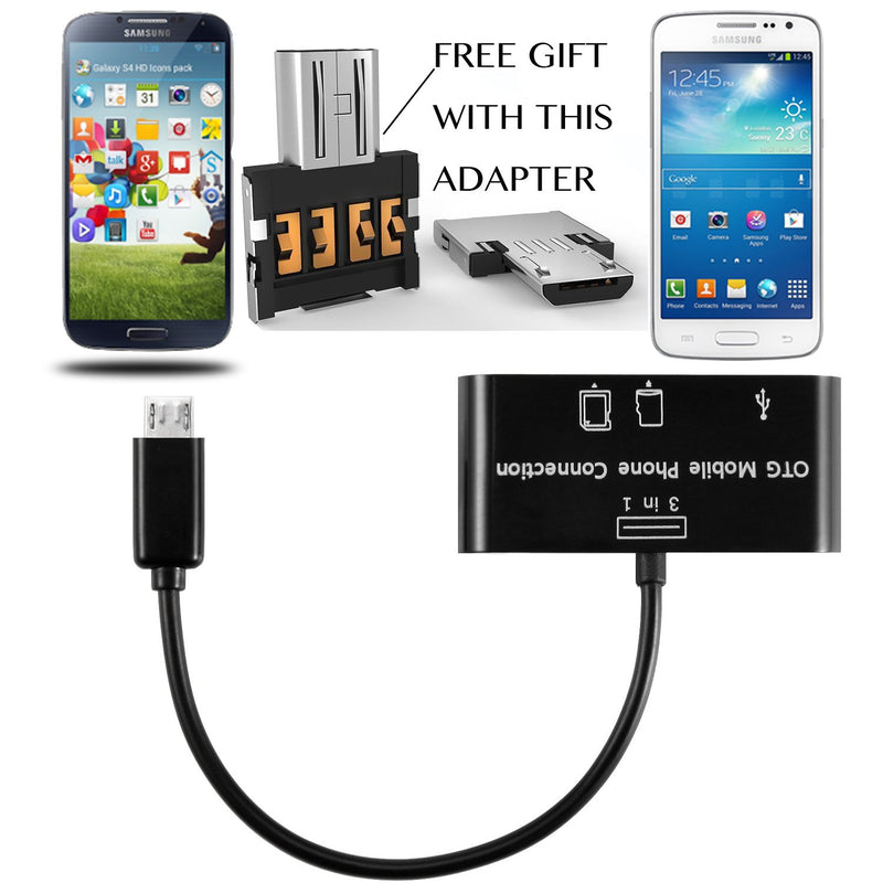 VIMVIP 3 in 1 Micro USB OTG Host Adapter SD Card Reader for Samsung Galaxy S4 S2 S3 Note 2 Tablet