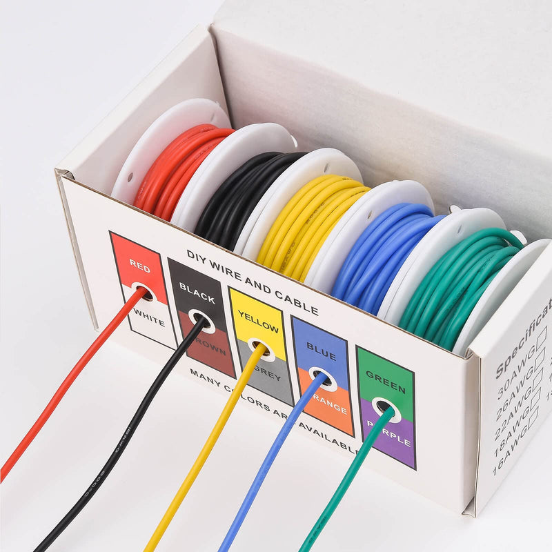 18 AWG Stranded Electrical Wire 18 Gauge Tinned Copper Wires Flexible Silicone Electric Hookup Wire Kit OD:2.3mm, 5 Colors 16.4ft/5m Each, DIY/Automotive/Home/Power Wiring Kit by Sznnzd™ 5 Colors each 16.4Ft 18AWG-Stranded