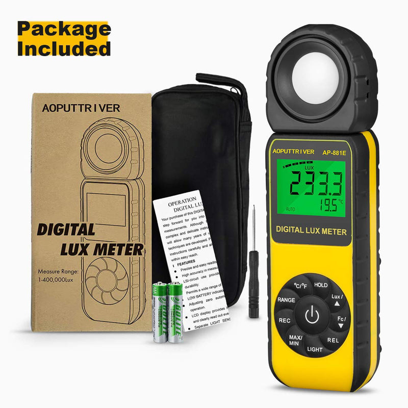 [AUSTRALIA] - Light Meter, lux Meter AP-881E Recording Light Meter for Plants with Display 3999(Range from 1～300,000Lux), Lux/Fc Unit, MAX/MIN, Back Light, Data Hold, Data Storage AP-881E(0.01~300,000 Lux) 