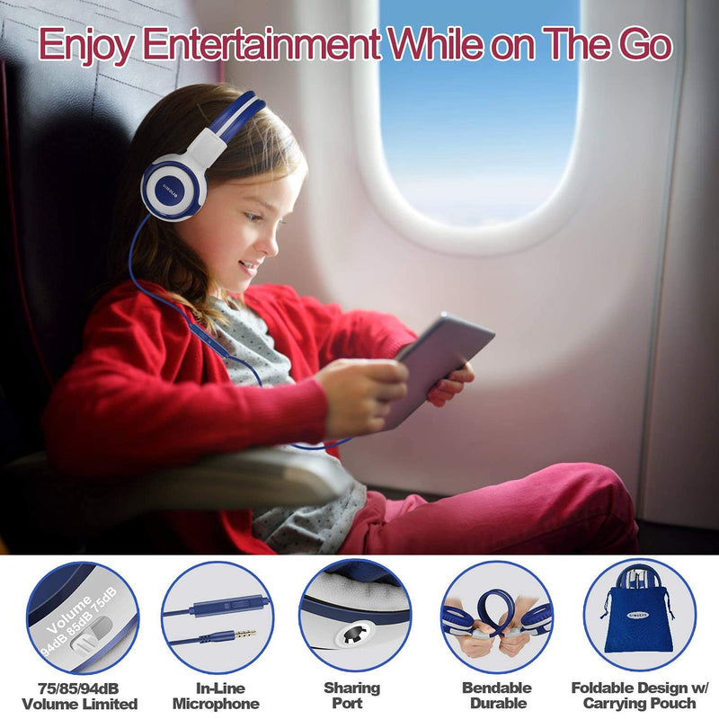 SIMOLIO Wired Headphones w/Volume Control&Mic&Volume Limited&Share Jack for Kids/School, Stereo Wired Over Ear Headphones w/Mic&Volume Control for Adults/Students/Music/PC/Computer/Phone/Laptop