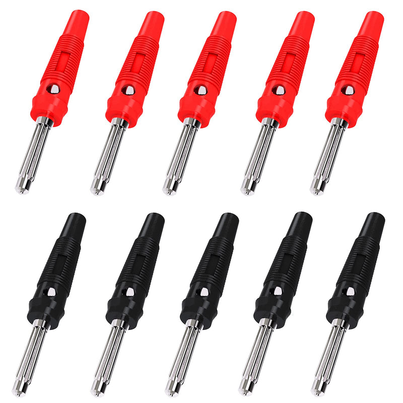 Cleqee 4mm High Current Audio Banana Plugs Stackable 32A Screw Type Solderless Speaker Banana Connector Heavy Duty Adapter (Red/Black, 10-Pack)