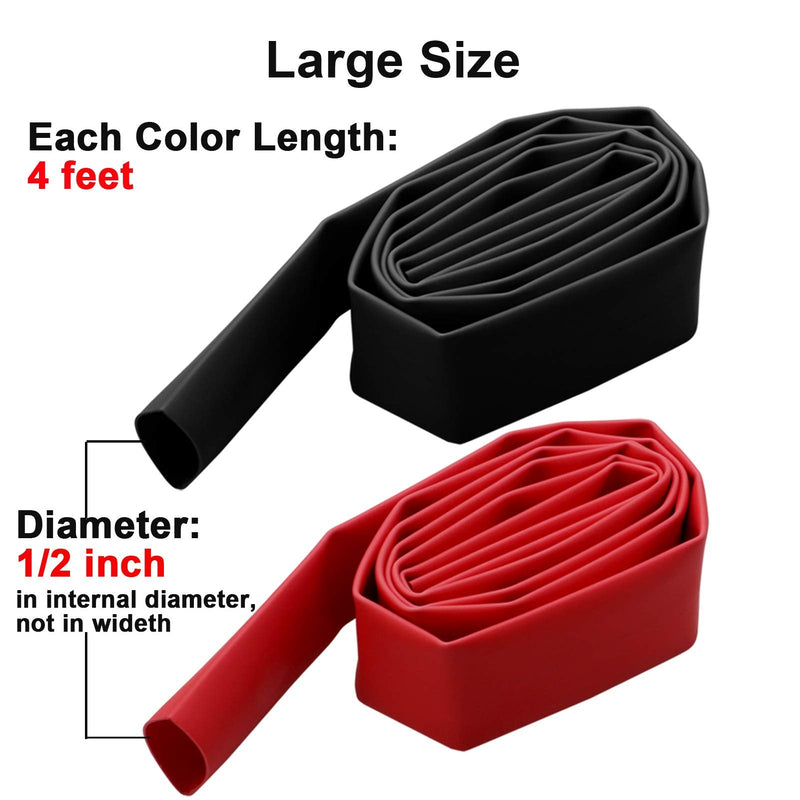 2 Pcs 1/2 inch (Diameter) Heat Shrink Tubing, 3:1 Adhesive-Lined Large Heat Wire Shrinkable Tube by MILAPEAK (4 Feet, Black & Red) 4FT (1/2", 2 Pcs)