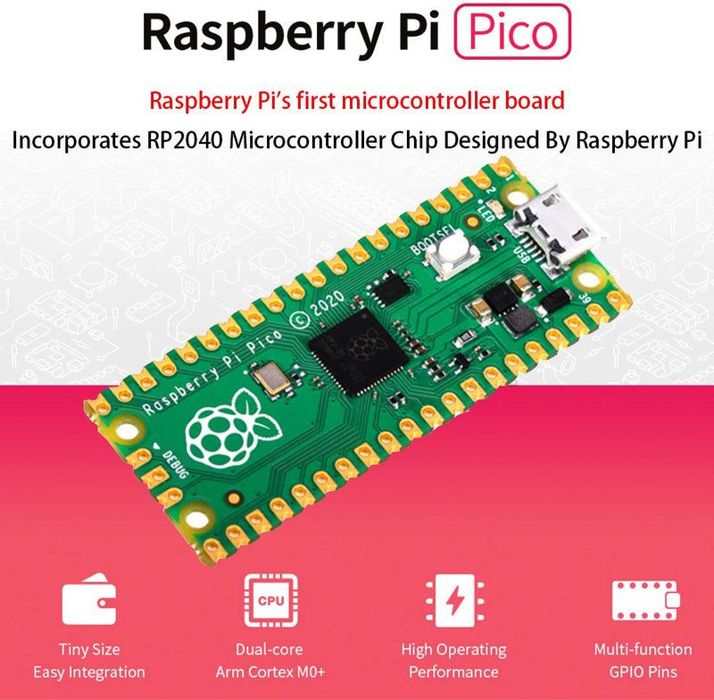 Raspberry Pi Pico Flexible Microcontroller Mini Development Board Based on The Raspberry Pi RP2040,Dual-Core ARM Cortex M0+ Processor, Flexible Clock Running up to 133 MHz Support C/C++/Python
