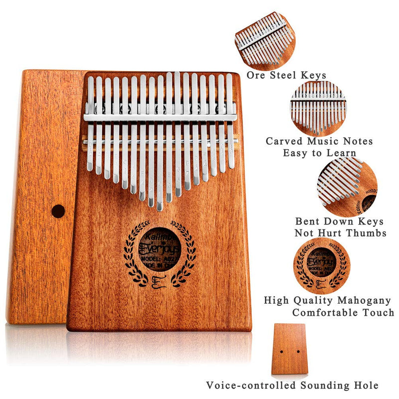Kalimba Thumb Piano 17 Keys, Portable Mbira Finger Piano w/Protective Case, Fast to Learn Songbook, Tuning Hammer, All in One Kit 17keys Mahogany