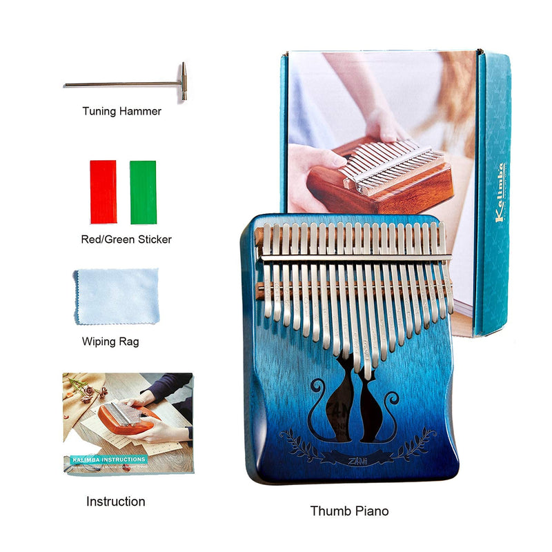 Kalimba 21 Key Thumb Piano Premium Cat Lovers Pattern Finger Piano Handhold Mbira Portable Musical Instrument Gift for Kids Amateur and Beginner (Gradient Blue) Cat Lovers Gradient Blue