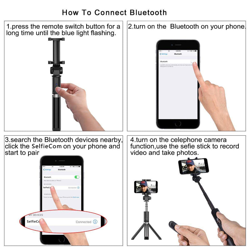 QUMOX SelfieCom Bluetooth Selfie Stick Tripod Extendable Selfie Stick with Wireless