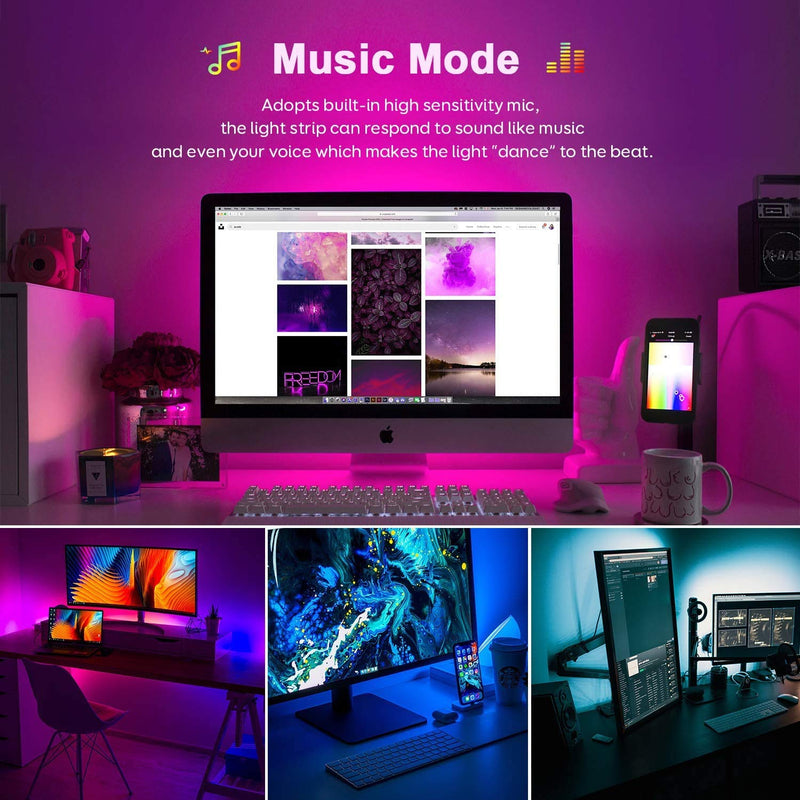 [AUSTRALIA] - 50Ft LED Strip Lights Music Sync Color Changing RGB LED Strip 44-Key Remote, Sensitive Built-in Mic, App Controlled 5050 RGB Rope Lights , Bluetooth Led Strip Lights for Bedroom 