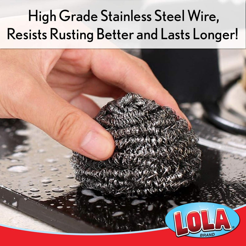Lola Products Jumbo Stainless Steel Scourer | Stainless Steel Curled Flat Wire | Odor Free And Rust Proof | Cleans Caked On & Baked On Messes | Engineered To Clean & Scour Stainless Steel - 12 Pack