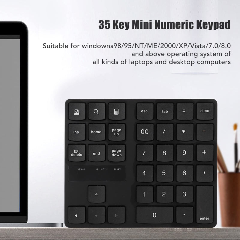 Asixxsix Mini Numeric Keypad, 35 Keys Portable USB Numeric Keypad 32.8ft Transfer Distance Financial Accounting Rechargeable 2.4G Wireless Number Pad for Laptop Desktop PC Notebook