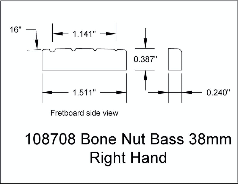 Nut Bone 4 String Bass 38mm 1 1/2" Wide RH